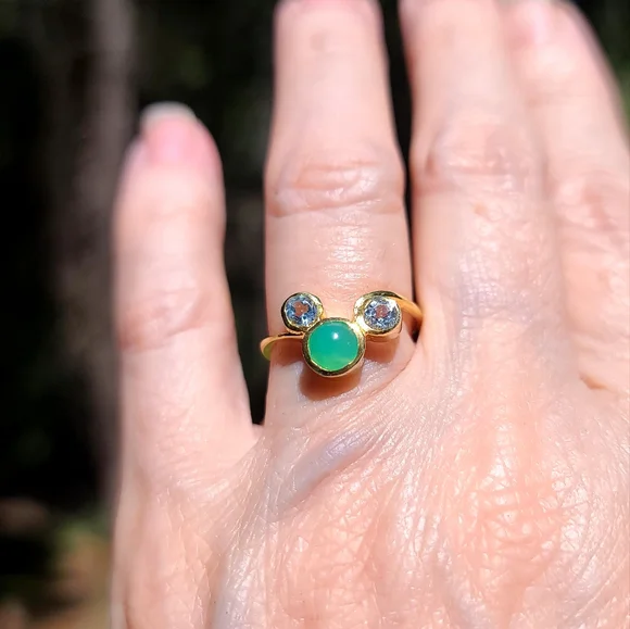 Chrysoprase & Topaz 24k Gold & Sterling ring sz6.5 looks a little like Mickey! - Picture 10 of 11